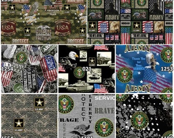 The United States Army Military Branch 100% Cotton Fabrics for Quilting! 8 Styles