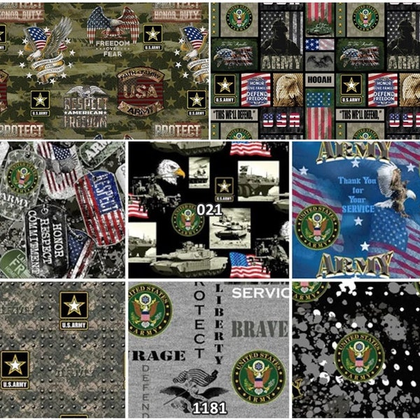 The United States Army Military Branch 100% Cotton Fabrics for Quilting! 8 Styles