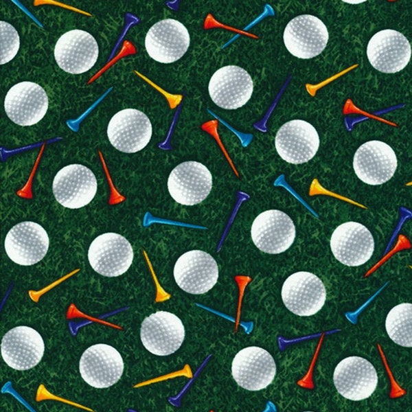 Golf Balls & Tees C8030 Green 100% Cotton Fabric!