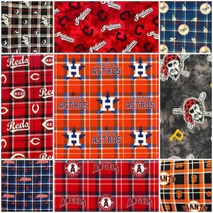 MLB-logotyp, rutigt flanelltyg i 100 % bomull från Sykel! 9 stilar