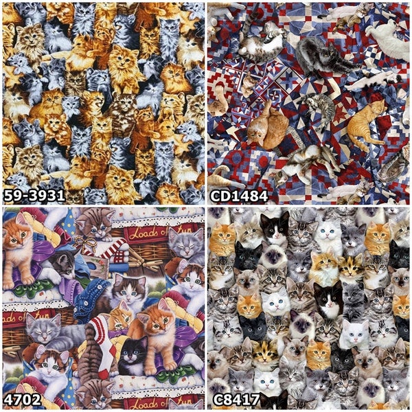 Feline Kitty Realistic Cats Meow Animal Pets 100% Cotton Fabrics! 4 Styles