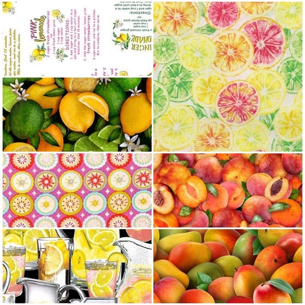 FOOD Citrus Fruits Lemon, Lime, Orange, Grapefruit, Mango, Peach 100% Cotton Fabrics! 7 Styles