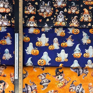 Halloween QT Cuties, Ghosts, Owls, Jack&#39;O&#39;Lanterns, Kitty Cats 100% Cotton Fabric by QT! 3 Styles