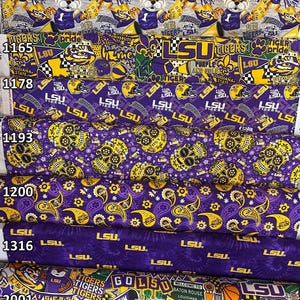 NCAA Louisiana State University LSU Tigers Purple & Gold College Logo 100% Cotton Fabric by Sykel! 8 Styles