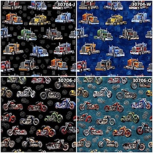 Heavy Metal Big Rigs, Hot Rods, Mechanic Garage, Motorcycles 100% Cotton Fabric by QT Fabrics! 4 Styles