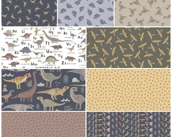 D is for Dinosaur, Velociraptor, Stegosaurus, T-Rex, Pterosaur 100% Cotton Fabric by Dear Stella! 10 styles!