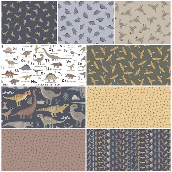 D is for Dinosaur, Velociraptor, Stegosaurus, T-Rex, Pterosaur 100% Cotton Fabric by Dear Stella! 10 styles!