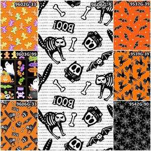 Glow Ghosts, Glow in the Dark, Halloween Skeletons, Pumpkins, Ghosts 100% Cotton Fabric by Henry Glass! 7 Styles