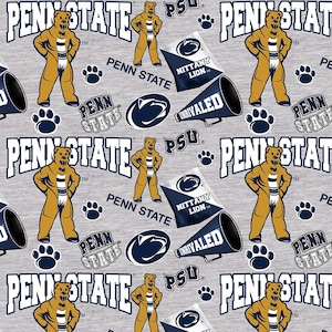 May include: A repeating pattern on a light gray background featuring the Penn State Nittany Lion mascot in gold and white, along with the words "PENN STATE", paw prints, and other university-related graphics.