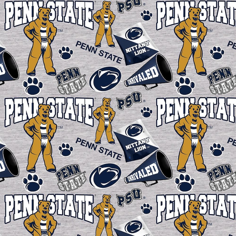 May include: A repeating pattern on a light gray background featuring the Penn State Nittany Lion mascot in gold and white, along with the words "PENN STATE", paw prints, and other university-related graphics.