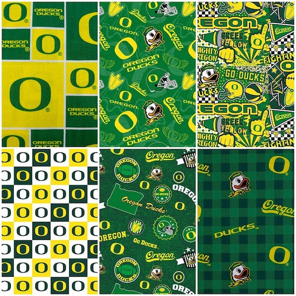 NCAA University of Oregon Ducks Green & Yellow College Logo Cotton Fabric by Sykel! 6 Styles!