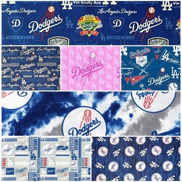 MLB Logo Los Angeles Dodgers Blue & White 100% Cotton Fabric by Fabric Traditions! 7 Styles