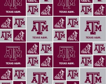 NCAA Texas A&M University Aggies Maroon College Logo 100% Cotton Fabric for Quilting by Sykel! 7 Styles