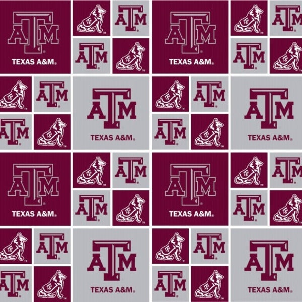 NCAA Texas A&M University Aggies Maroon College Logo 100% Cotton Fabric for Quilting by Sykel! 7 Styles