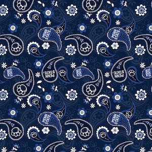 NCAA Penn State Nittany Lions College Logo Navy & White 100% Cotton Fabric by Sykel! 7 Styles 1200 PAISLEY