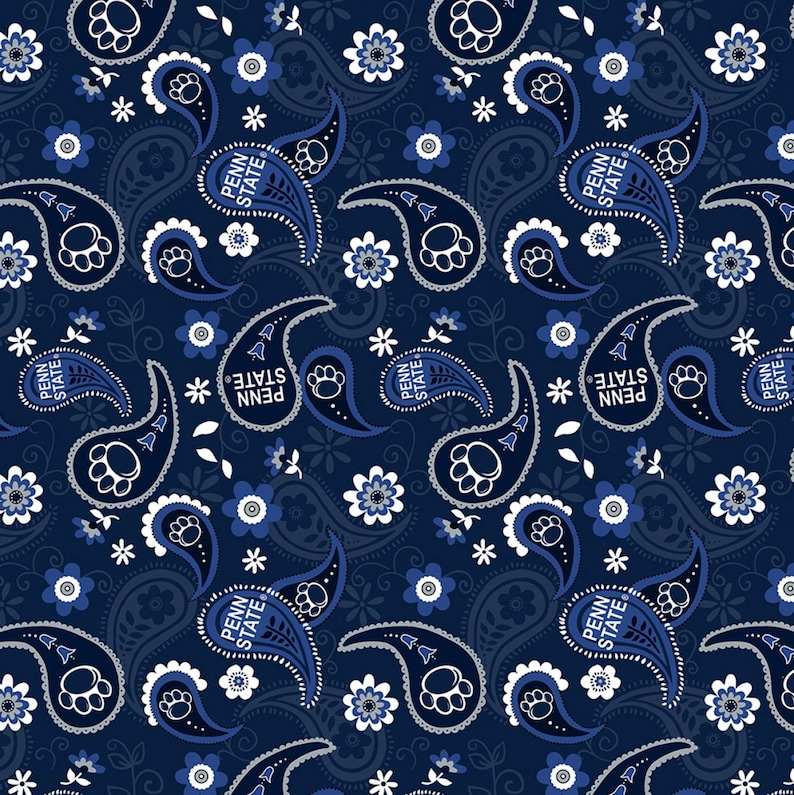 NCAA Penn State Nittany Lions College Logo Navy & White 100% Cotton Fabric by Sykel! 7 Styles 1200 PAISLEY