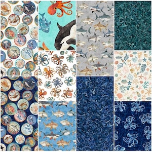 Deep Sea Dazzle Ocean Life Fish Turtle Whale Dolphin Coral Sharks 100% Cotton Fabric by QT! 10 Styles
