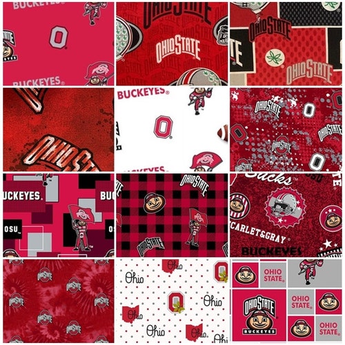 NCAA Ohio State University Buckeyes Block Cubed Cotton Fabric by the yard 