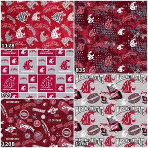 NCAA Washington State Cougars Red & Grey 100% College Logo Cotton Fabric by Sykel 5 Styles image 2
