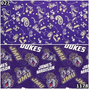 NCAA James Madison University Purple & Gold Dukes College 100% Cotton Fabric by Sykel! 2 Styles!