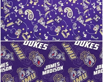 NCAA James Madison University Purple & Gold Dukes College 100% Cotton Fabric by Sykel! 2 Styles!