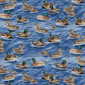 Mallard Ducks CD2641 Blue 100% Cotton Fabric by Timeless Treasures!