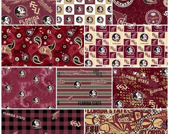 NCAA Florida State Seminoles Garnet & Gold College Logo 100% Cotton Fabric by Sykel! 10 Styles
