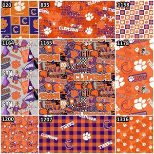 NCAA Clemson University Tigers Orange & Purple College Logo 100% Cotton Fabric by Sykel! 9 Styles