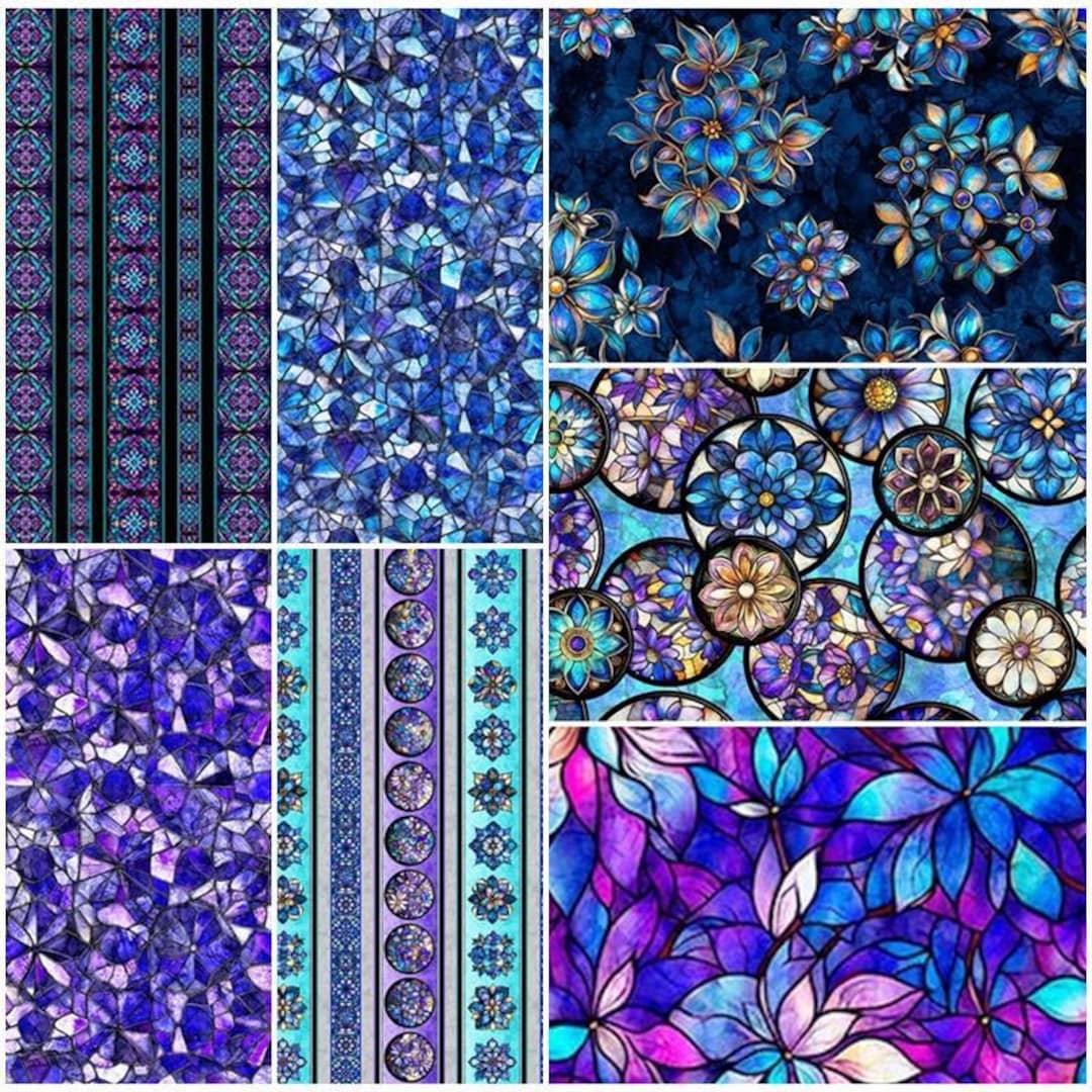 プチステンドグラス　モザイク QT Fabricsのモザイク花柄ステンドグラス生地（100%コットン）5種類
