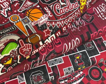 NCAA University of South Carolina Black & Garnet College 100% Cotton Fabric by Sykel! Go USC Gamecocks! 6 Styles