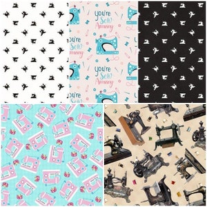 Sewing Machines and Sewing Motifs 100% Cotton Fabrics! 5 Styles