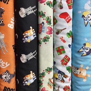 Bluey, Bingo, Bandit, and Chili 100% Cotton Fabric by Springs Creative! 5 Styles