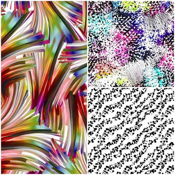 Artworks, Abstract, Multi Bright Brush Strokes, Black and White 100% Cotton Fabric by QT!