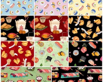 Food Order Up! Chinese Takeout, Sushi, Fortune Cookies, Sashimi and Nigiri Platter 100% Cotton Fabrics!