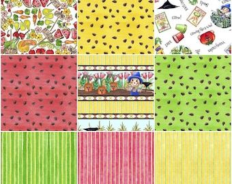 Vegetable Medley Garden, Veggies, Fruits, Scare Crow, Watermelon, Seeds, 100% Cotton Fabric by QT Fabrics! 9 Styles