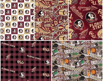 NCAA Florida State Seminoles Garnet & Gold College Logo 100% Cotton Fabric by Sykel! 5 Styles