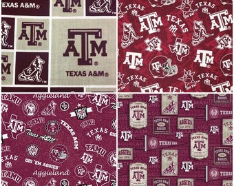 NCAA Texas A&M University Aggies Maroon College Logo 100% Cotton Fabric for Quilting by Sykel!