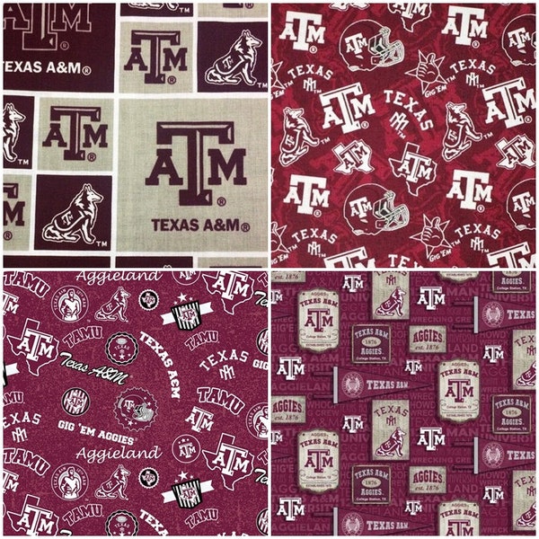 NCAA Texas A&M University Aggies Maroon College Logo 100% Cotton Fabric for Quilting by Sykel!