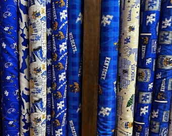 NCAA University of Kentucky Wildcats Blue & White College Logo 100% Cotton Fabric! 9 Styles