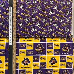 NCAA East Carolina Pirates Purple & Gold College 100% Cotton Fabric by Sykel! 2 Styles