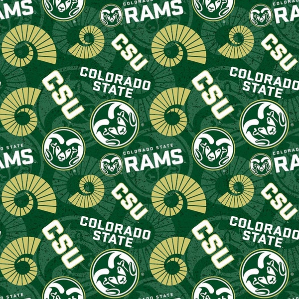 NCAA Colorado State Rams CSU-1178 Green College Logo Cotton Fabric by Sykel!