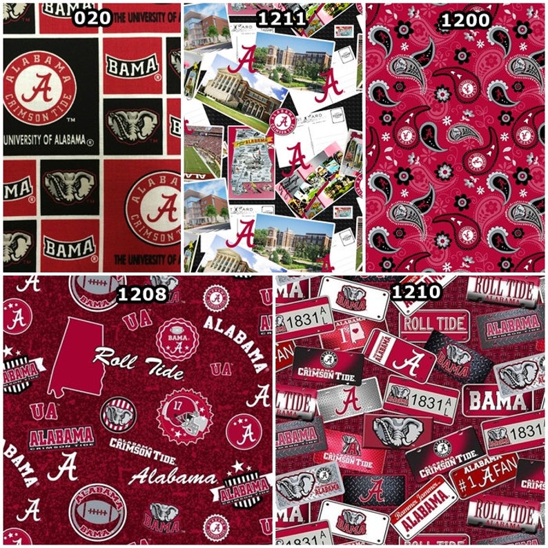 NCAA Alabama Crimson Tide Crimson & Black College 100% Cotton Fabric Roll Tide 15 Styles image 3