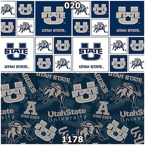 NCAA Utah State University Aggies Navy & Grey College Logo 100% Cotton Fabric by Sykel! 2 Styles