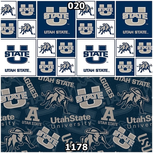 NCAA Utah State University Aggies Navy & Grey College Logo 100% Cotton Fabric by Sykel! 2 Styles