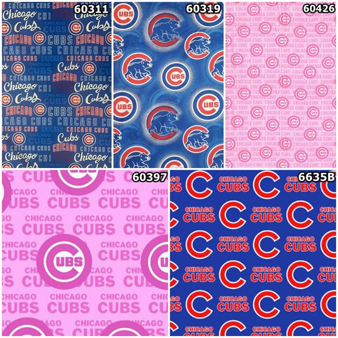 MLB Logo Chicago Cubs Blue & Red 100% Cotton Fabric by Fabric ...