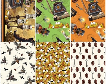 Steampunk Halloween, Bats, Candy Corn, Gears 100% Cotton Fabric by Quilting Treasures! 6 Styles