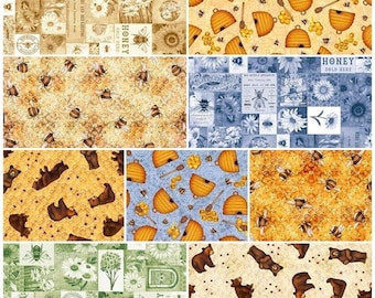 Sweet as Honey, Bears, Honey Bees, Bee Hives, Daisies 100% Cotton Fabric! 9 Styles by QT Fabrics!