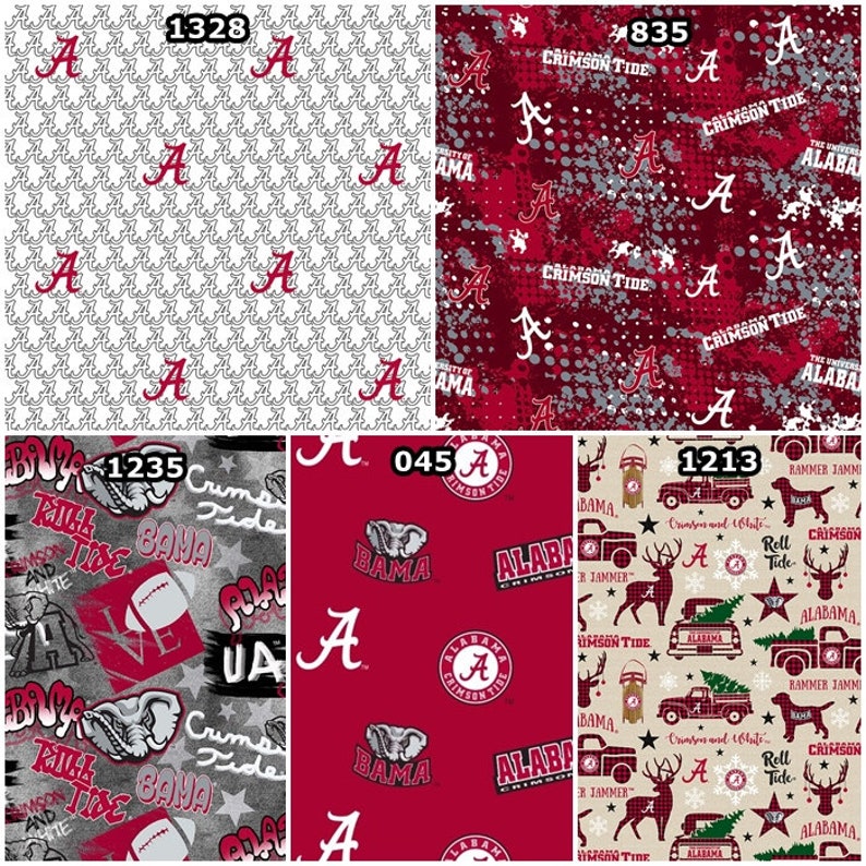 NCAA Alabama Crimson Tide Crimson & Black College 100% Cotton Fabric Roll Tide 15 Styles image 2