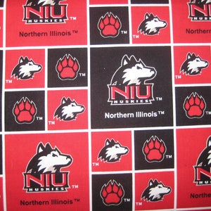 NCAA Northern Illinois University Red & Black Huskies College Logo NIU-020 Blocked Cotton Fabric by Sykel!