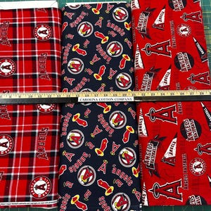 MLB Logo Los Angeles Angels of Anaheim Red & Navy 100% Cotton Fabric by Fabric Traditions! 3 Styles